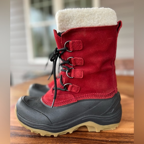 Lands’ End Red Faux Suede Removable Liners Snow Duck Boots Boys Size 3 - Picture 1 of 16